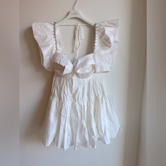 AREA Crystal Trim Poplin Mini Dress - Picture 4 of 8